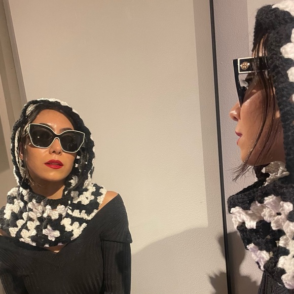 Black and White Granny Square Crochet Balaclava